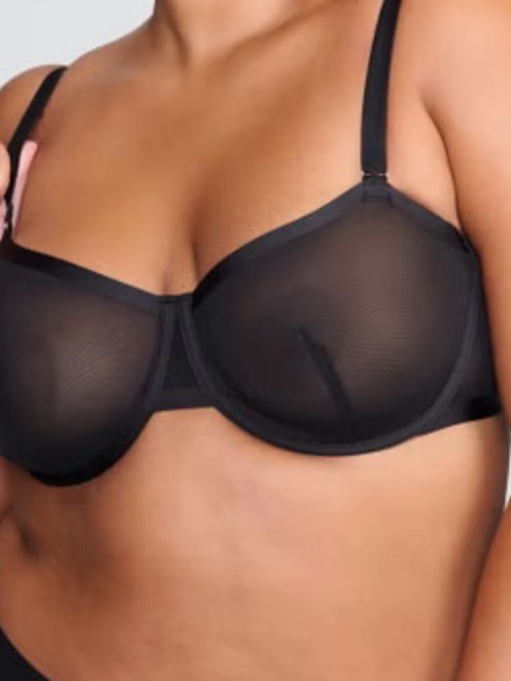 CUUP The Balconette Mesh Bra 34E Black Sheer Unlined Underwire